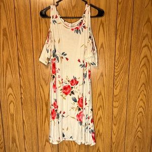 🔥White Floral Cold Shoulder Summer Dress / Womens Size XL